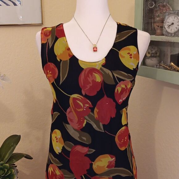 VINTAGE. Indian Tropical Fashion Floral Sleeveless Dress - Black and Red - Picture 2 of 8